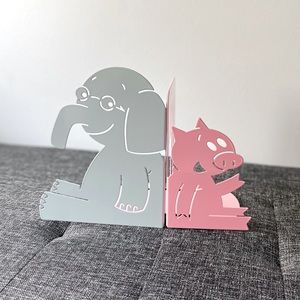 Gray and Pink Elephant and Pig Bookends